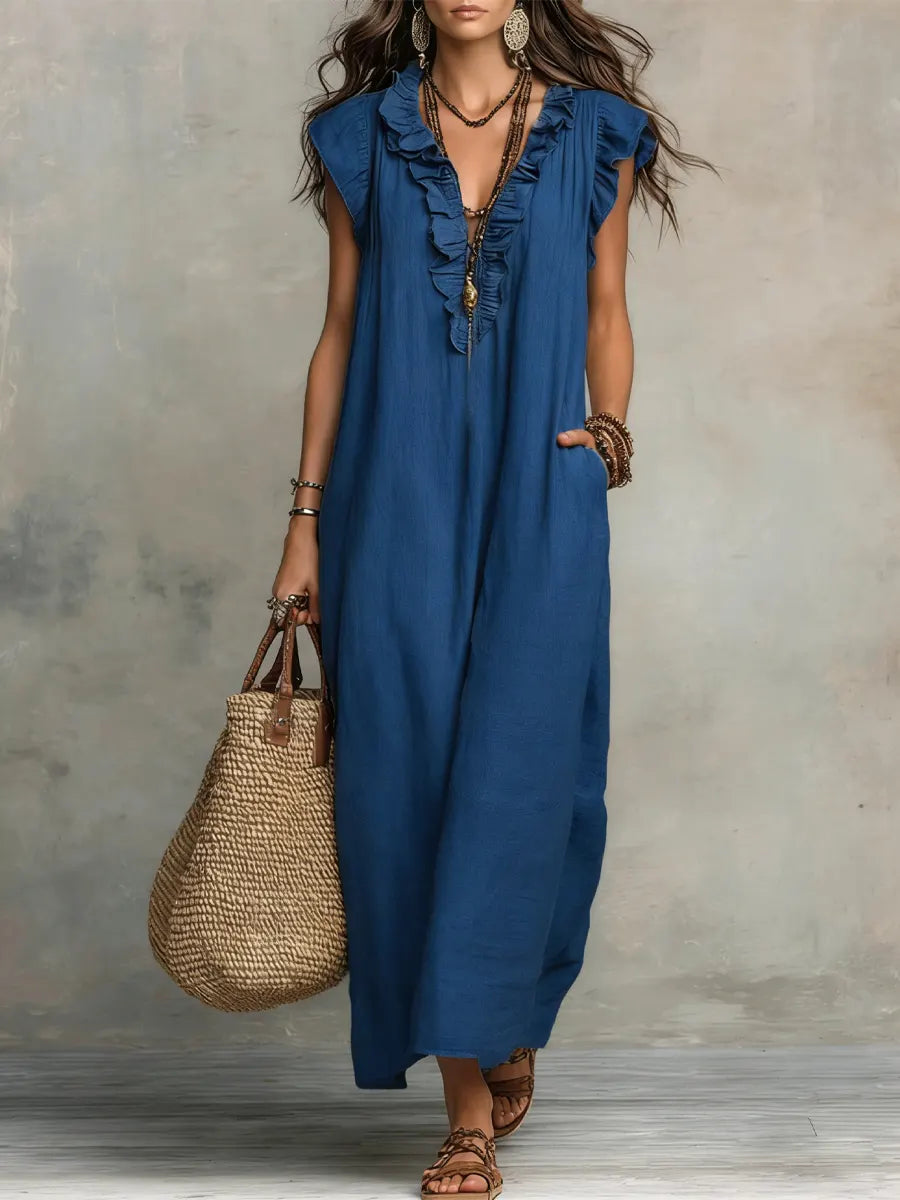 Corin - Flowy Linen Boho Maxi Dress