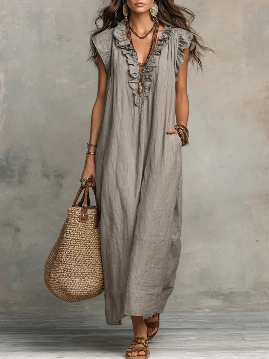 Corin - Flowy Linen Boho Maxi Dress