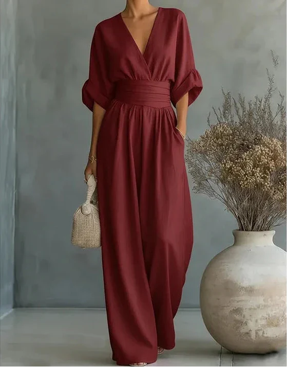 Kloe – Elegant V-Neck Wide-Leg Jumpsuit